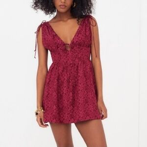 For Love And Lemons Janet Floral Jacquard Mini Dress In Red Sz Large